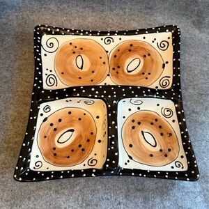 Vintage 1990s Joanne for Lotus Divided Bagel Dip/Spread Ceramic Serving Tray